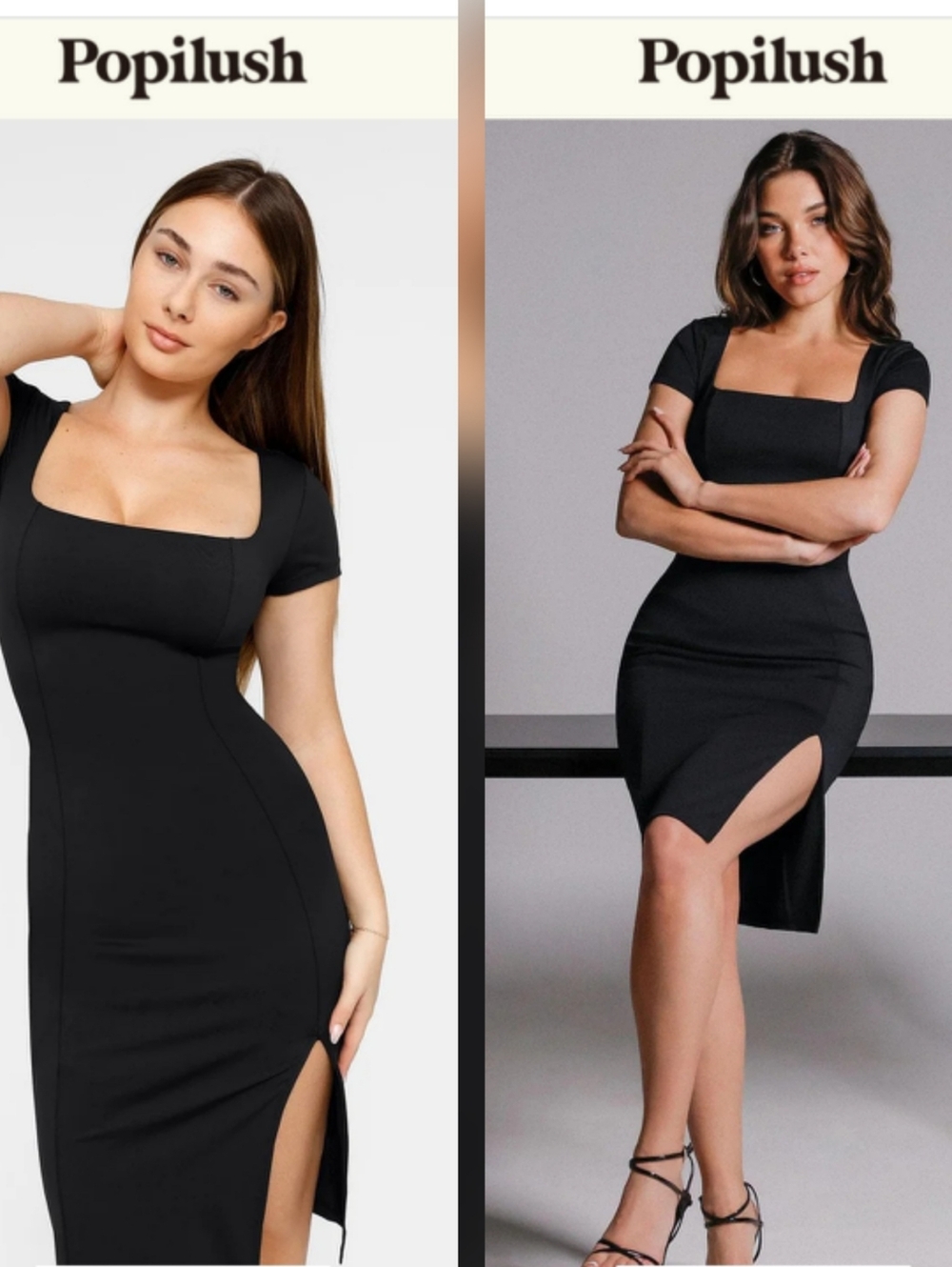 NWT Popilush Black Square Neck Slimming Midi Work Dress Size Large Shapewear